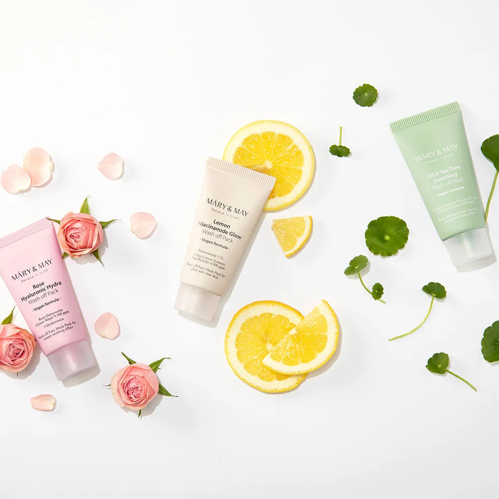 Mary&May Mini Wash-Off Mask Gift Set 5 x 30g (with Silicone Spatula) at Embé Skin Korean and Japanese Beauty Skincare