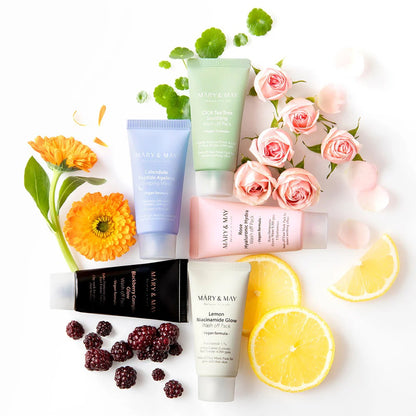Mary&May Mini Wash-Off Mask Gift Set 5 x 30g (with Silicone Spatula) at Embé Skin Korean and Japanese Beauty Skincare
